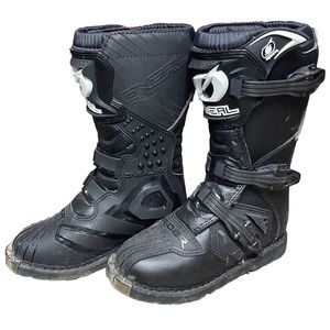 ONEAL Rider Motocross Boots Black White Youth Size 4 EUC Buckle Up Dirt Bike